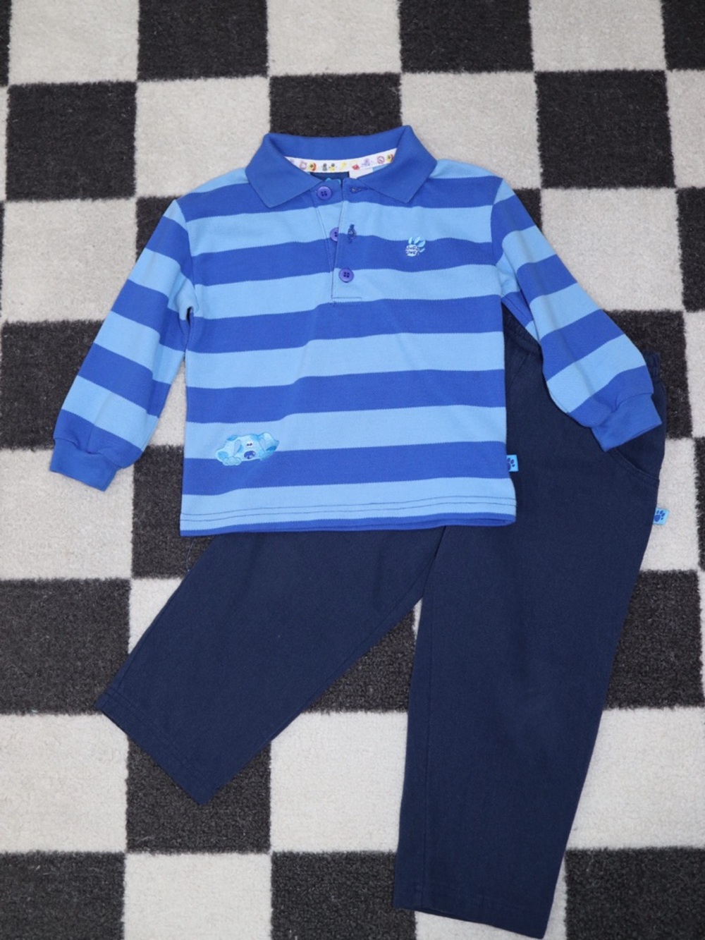1999 Blues Clues Striped Polo Top & Navy Pants Set